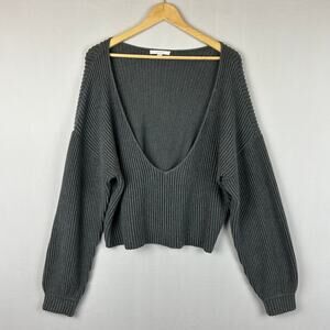 Lunya Ribbed Sweater Grey Heather Cozy Cotton Silk Reversible Women's Size S